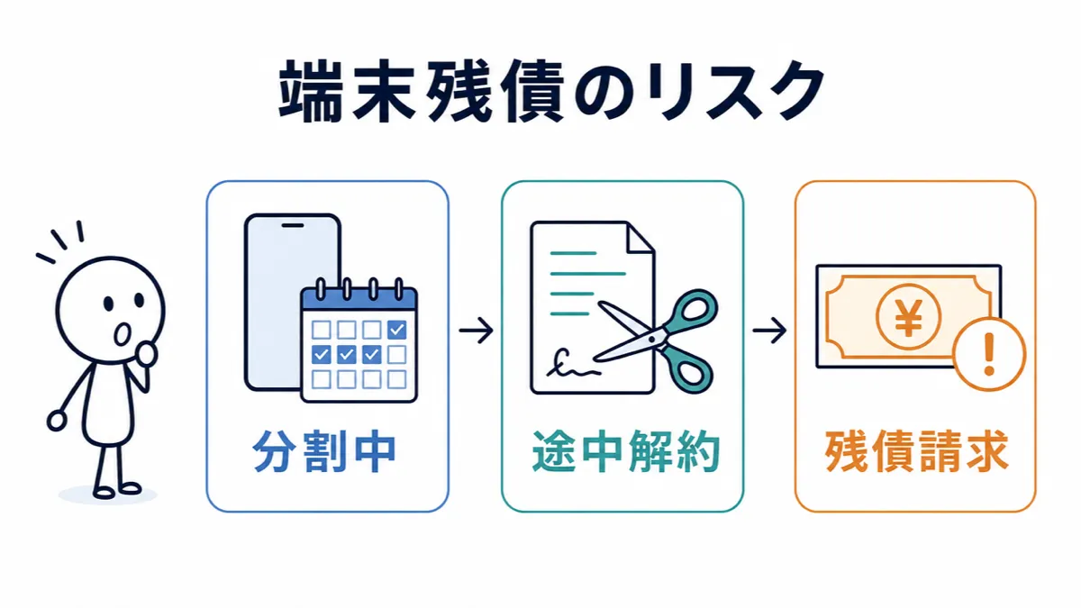 WiMAXを2週間で契約した場合の端末残債リスクの図解